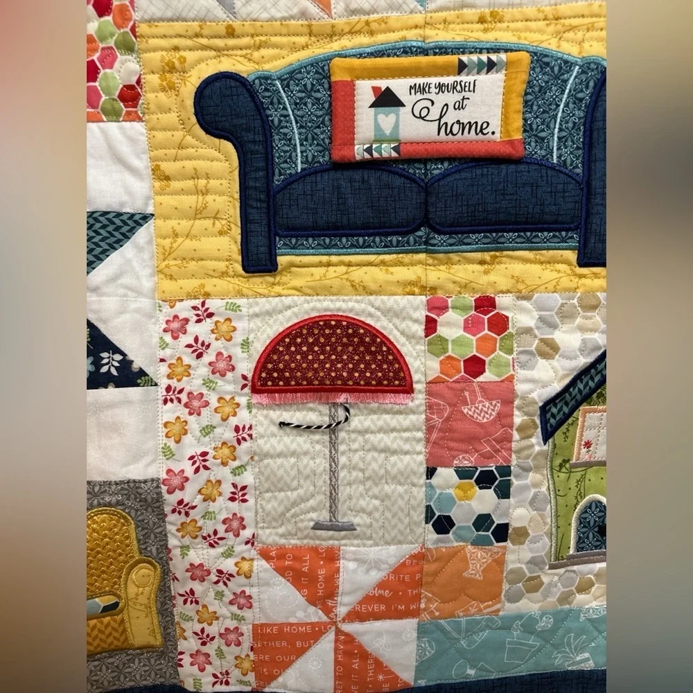 NEW HANDMADE QUILT 42”x58” WITH 3D DETAILS VERY HOMEY BEAUTIFUL WALL HANGING